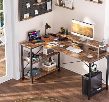 Кутовий ігровий стіл з LED-підсвіткою та розетками, 120x70 см, колір: сіра береза (рустикальний коричневий)