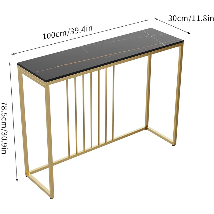 Консольний столик, колір золото, справжній камінь, метал, мармур, сучасний, 100x30x78.5 см, чорний