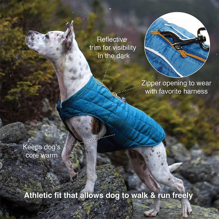 Куртка для собак Kurgo Loft, що поєднується з собачою упряжкою, водонепроникна і світловідбиваюча, ідеально підходить для зими, Розмір L, Синій / Помаранчевий L синій / помаранчевий