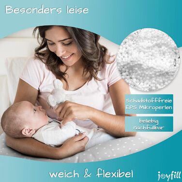 Подушка для годування Joyfill® Premium Stillkissen з мікроперлин, 170 см - ідеальна для сну та годування. Зручна та тиха завдяки наповнювачу з мікроперлин. Бічна подушка для годування, 100% Made in Germany. Сірий колір, в горошок.