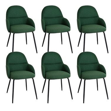 Набір обідніх стільців з підлокітниками – 6 шт. Ергономічні м'які стільці з тканинним покриттям та металевими ніжками для кухні, вітальні, їдальні, Бежевий (Leinen Tannengrün)