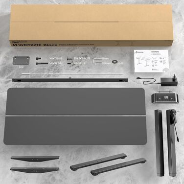 Електричний регульований стіл-рама ONKRON Wdt221e-b, чорний, для стільниць 120-170 см, до 70 кг