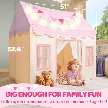 Дитячий намет SYNCFUN з килимком та світлом для гри в приміщенні. Ігровий будиночок для дівчаток 3-13 років. Рожевий намет для дітей