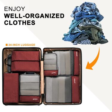 Набір компресійних органайзерів для подорожей Packwürfeln, сумка-органайзер для одягу в рюкзак та валізу, 6 шт, червоний