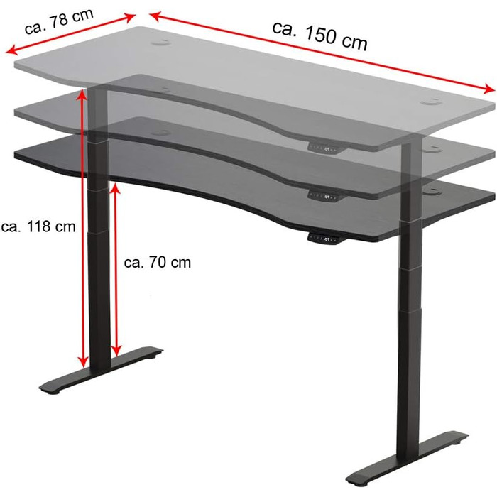 Стіл Duke-Handel регульований по висоті електричний з функцією пам'яті Ергономічний стоячий стіл з телескопічною рамою столу 180 x 80 см або (чорний-натуральний, 150 x 78 см)