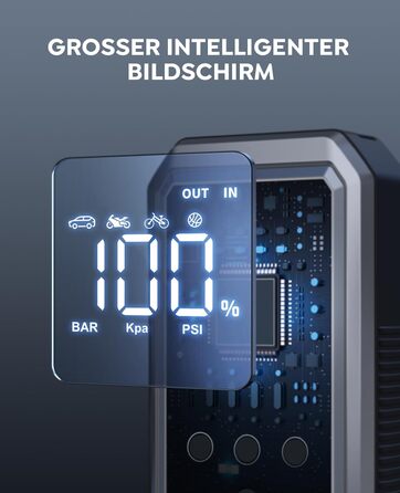 Портативний пусковий пристрій YaberAuto YA70 з компресором 150 PSI, Powerbank 21800mAh, ліхтарик 300 Lumen, LCD екран