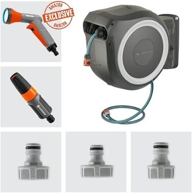 Шланг садовий Gardena RollUp M 20 м: гнучкий, з тримачем для стіни, з розпилювачем та шлангом 20 м (18612-20)