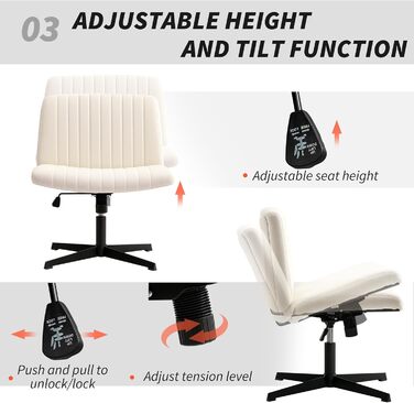 Крісло офісне без підлокітників HOMCOM, тканина льон, регульоване, поворотне, для дому, кремове