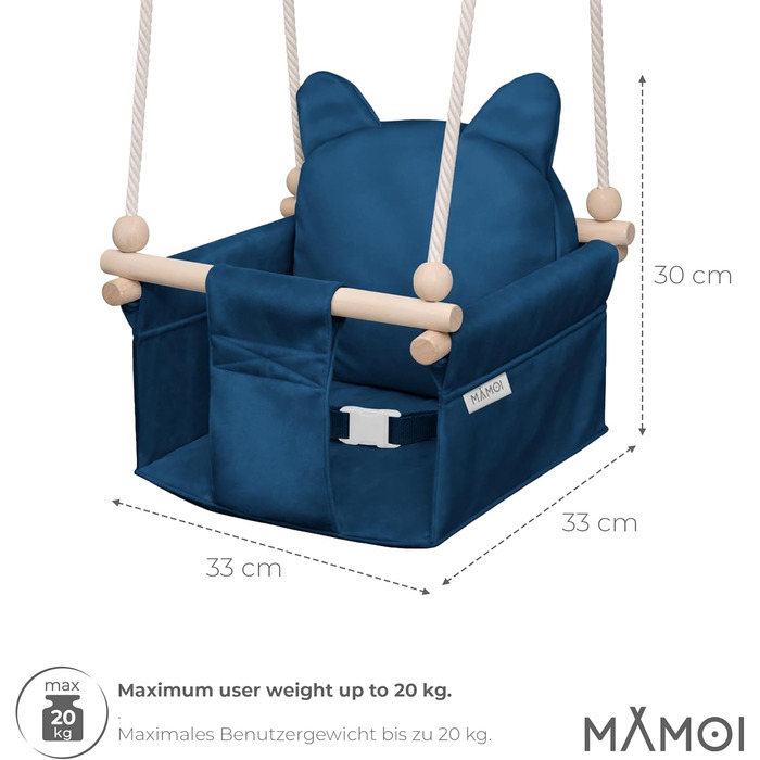 Дитяча гойдалка-колиска MAMOI з ременем безпеки, регульована висота 150-190 см, блакитна. Гойдалка для дому, міцна конструкція, м'яке сидіння, легкий монтаж