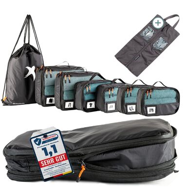 Набір компресійних органайзерів для одягу в подорожі Packing Cubes, 8 предметів, чорний — легкі сумки-пакувальники для рюкзака та валізи