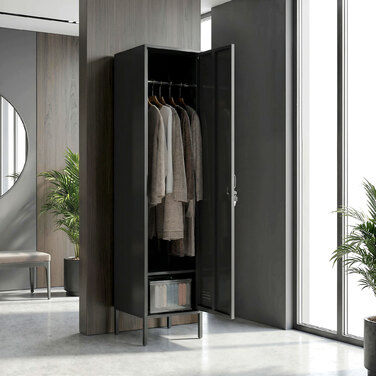 Сталевий шафка з замком та вішалкою для одягу, індивідуальна шафка зі сталі для дому або офісу, чорного кольору