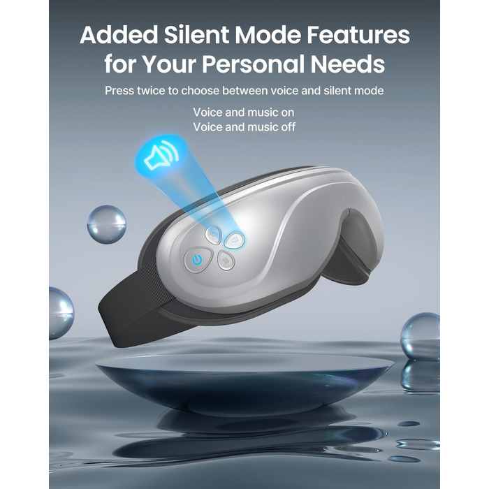 Масажер для очей RENPHO Eyeris 2 з підігрівом та вібрацією - для релаксації та покращення сну, сріблястий