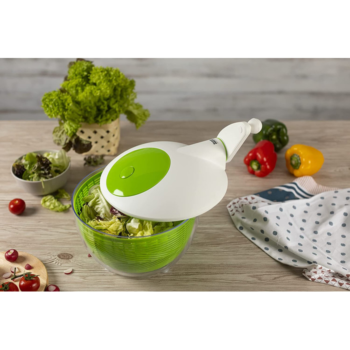 Сушарка для салату 26 см, білий / зелений - з кнопкою зупинки на кришці