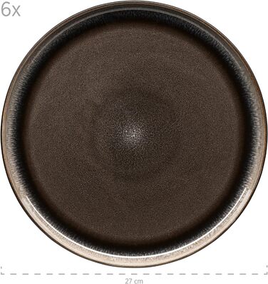 Захоплюючий набір посуду в вінтажному стилі Modern 6 18шт керамічна сіра чорна керамогранітна плитка (набір тарілок 12шт, сірий) 934020 Серія Niara