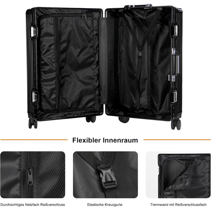 Набір валіз HOMELUX 3 шт. (M-L-XL) з ABS-пластику, срібляста, з жорсткою обшивкою, ручна сумка, валіза на колесах