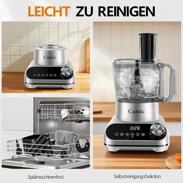 Кухонний комбайн Camic 1500W з мискою 2.5л, 6 програм, подрібнювач, нарізач, міксер, аксесуари, для дому, сріблястий