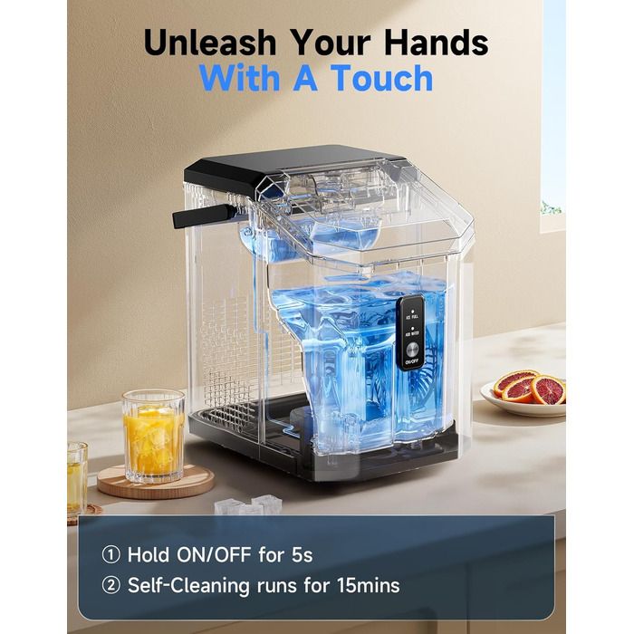 Машина для приготування морозива Komore, 15 кг/день, швидка (5 хв), портативна, з лопаткою та кошиком, самоочищення, для дому та офісу, чорна