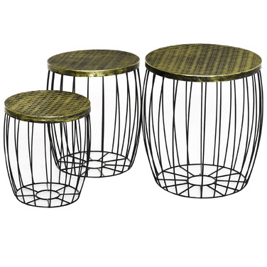 Outsunny Side Tables Набір з 3 металевих кошиків в ретро стилі натуральний+чорний 3 розміри