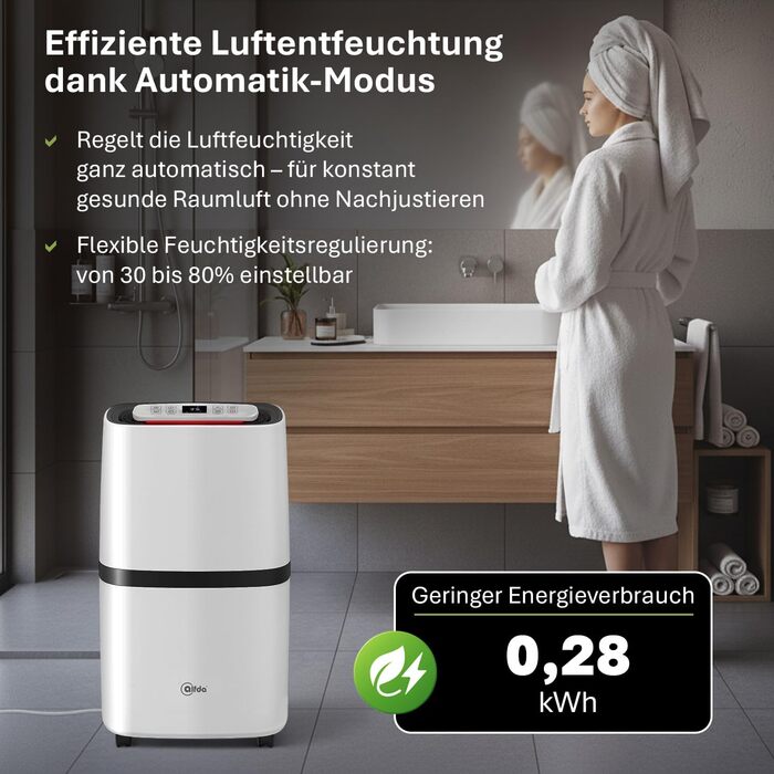 Електричний осушувач повітря AEF2000 - 20 л/день, до 30 м², тихий, з автовимкненням, гігростатом та сенсорним дисплеєм. Ідеально для спальні та ванної кімнати
