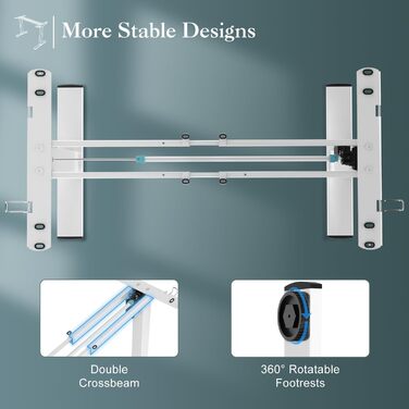 Регульований стіл JUMMICO з USB-роз'ємом та кабельною масою, електричний, з плавним регулюванням висоти, на коліщатках (білий)