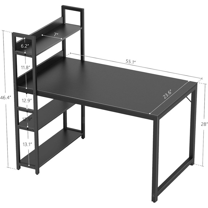 Письмовий стіл CubiCubi, 100x50см, полиця права/ліва, ПК ігровий/офісний, сталева рама, білий/білий (140x60см)