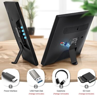 Цифровий фоторамка OBVHNUA 10.1' з 128 ГБ пам'яті, без Wi-Fi, IPS-дисплей 1280*800, відтворення фото, музики, відео, календар, USB/SD, настінний монтаж