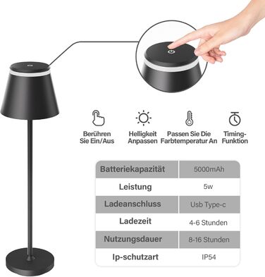 LED-лампа настільна бездротова Neoglint (2 шт) з бездротовою зарядкою та пультом ДУ, чорна
