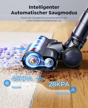 Акумуляторний пилосос SunSare бездротовий 50 кПа, 600 Вт, 65 хв з авторежимом, настінне кріплення, сенсорний екран, шланг 1м для підлоги, килимів, шерсті тварин, авто