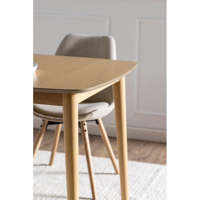 AC Design висувний обідній стіл Monty для 6 осіб, прямокутна стільниця, білий дуб, круглі ніжки, кухонний стіл, 160 x 75 x 90 см