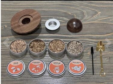 Набір для копчення коктейлів та віскі, з 4 дерев'яними стружками, подарунок на День батька, для Old Fashioned, коктейлів, віскі, бурбону, кави, м'яса, горіхів Saturn - горіх