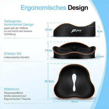 Ергономічна подушка для сидіння з memory foam для офісного крісла та авто, подушка для офісного крісла, авто та home office, знімний чохол, неслизька, M (60–85 кг)