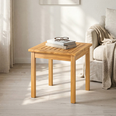 Садовий столик 48x48 см, стійкий до погодних умов, з ламелями та регульованими ніжками, квадратний