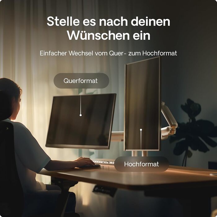 Кріплення для монітора Desktronic, до 32 дюймів, 8 кг, 360° обертання, регулювання висоти, міцна конструкція, проста установка, для великих моніторів, ергономічне, VESA 75/100 (білий, ДВОЙНЕ)