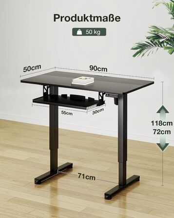 Електричний стіл OffiGo, 100x50 см, з підставкою для клавіатури, 3 положення пам'яті, для роботи та навчання, білий