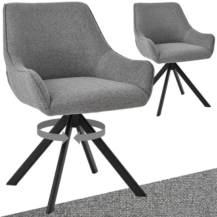 Обідні стільці поворотні, комплект 2 шт. з підлокітниками, світло-сірий льон. Сучасні поворотні стільці для кухні, вітальні, офісу. Металевий каркас, м'яке сидіння, підходить для їдальні, вітальні, офісу, колір: коричневий.