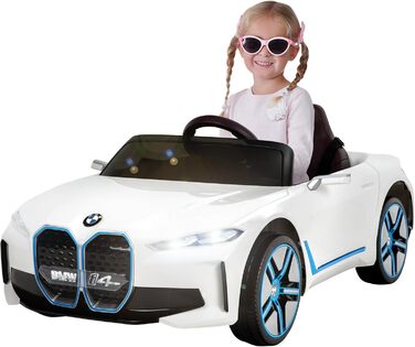Дитячий електромобіль BMW i4 білий, ліцензійний, з пультом 2,4 ГГц, електроавтомобіль для дітей від 3 років