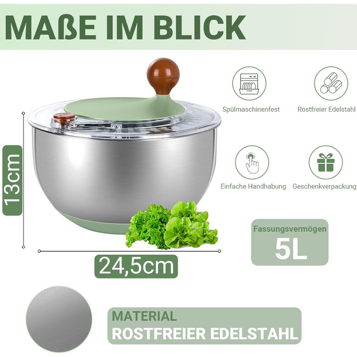 Салатниця-швидкоосушувач, 5 літрів, пластик, BPA-free