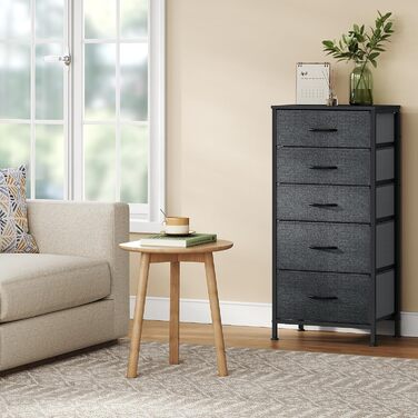 Комод з 5 шухлядами WOLTU SSK004whe: стильний комод-шафка для спальні, вітальні, коридору. Металевий каркас, ДСП, чорна деревина + темно-сірий колір.