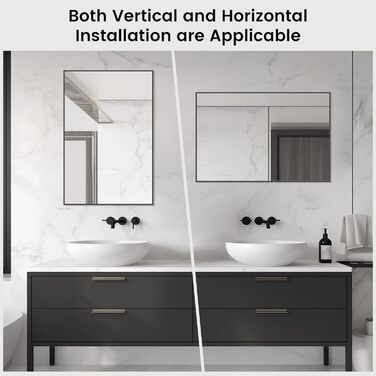 Дзеркало для ванної кімнати HOMECOOKIN, 50.8 x 76.2 см, прямокутне, з металевим каркасом, для встановлення над умивальником, вертикально або горизонтально (Чорний)