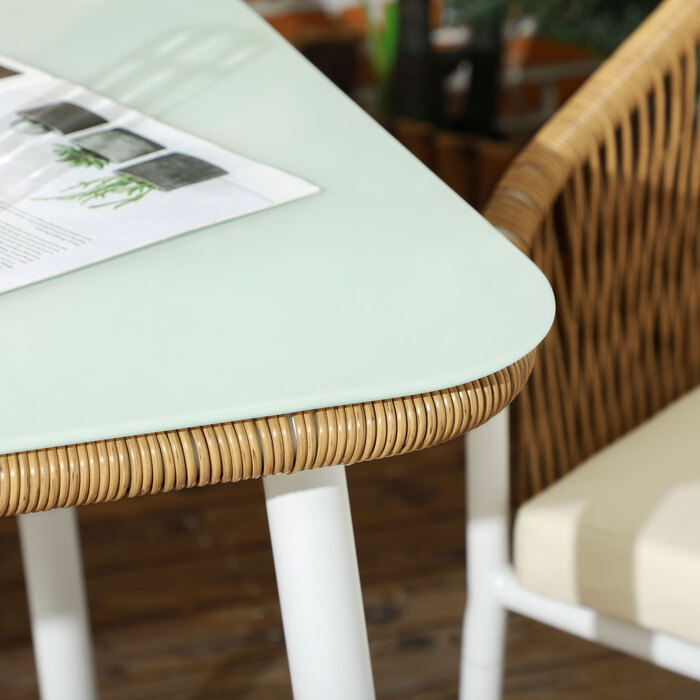 Набір садових меблів, 5 предметів, з імітацією ротангу, подушки для сидіння та спинки, міцний алюмінієвий каркас, колір: жовтий/білий/бежевий