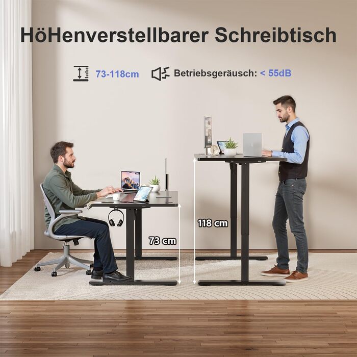 Регульований за висотою стіл JUMMICO з підйомним механізмом, пам'яттю, 110 x 60 см, чорний