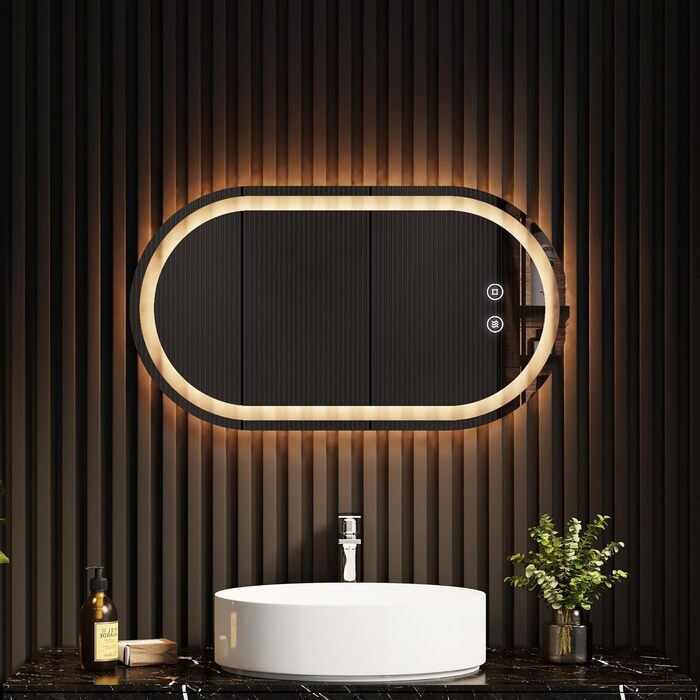 Дзеркало для ванної кімнати EMKE з підсвічуванням 50x90 см, овальне, з сенсорним перемикачем, 3 кольори світла, регулювання яскравості, антизапарник, функція пам'яті, автоматичне вимкнення через 3 години