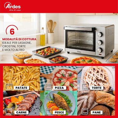 Електричний міні-пекар ARDES Magnus AR6226S, 25 літрів, сріблястий, з аксесуарами