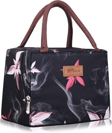 Домашня ізольована сумка для обіду HOMESPON, водонепроникна складна тканина для пікніка для жінок, дорослих, студентів (рожева квітка)