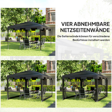 Павільйон для саду 3x3 м, намет, стійкий до погодних умов, складаний, розмір 395 см x 295 см x 255 см, чорний