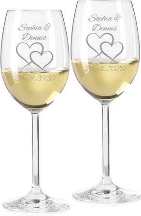 Подарунковий набір для келихів для вина-гравірований Келих для вина - Подарункові набори для вина-весільні подарунки - Подарунки для пар-біле вино-Два серця