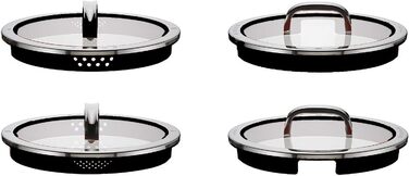 Скляна кришка для каструль WMF Function 4, 16 см, з 4 функціями зливу, сталь Cromargan, червона