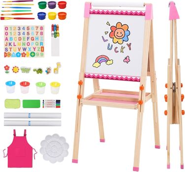 Дитяча мольберт Kinder Staffelei з рулоном паперу, двосторонній, складний, регульована висота, 92 аксесуари, подарунок для дітей
