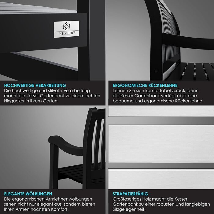 Садова лавка KESSER® з дерева для 3-4 осіб, анодований антрацит 125 см, стійка до погодних умов, витримує до 320 кг, з чохлом для балкона, тераси та саду