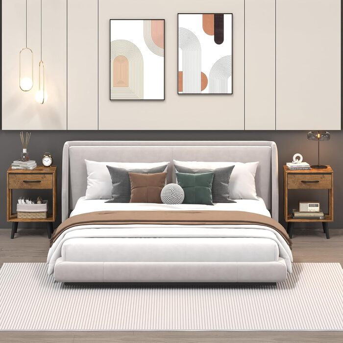 Набір з 2 приліжкових тумбочок, 40x30x60.3 см, з шухлядою, з дерева, для спальні/дитячої кімнати